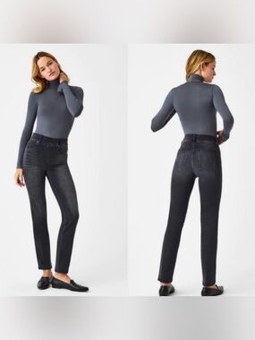 Spanx Vintage Black Straight Leg Pull On Denim Jeans 20355R Size Medium
